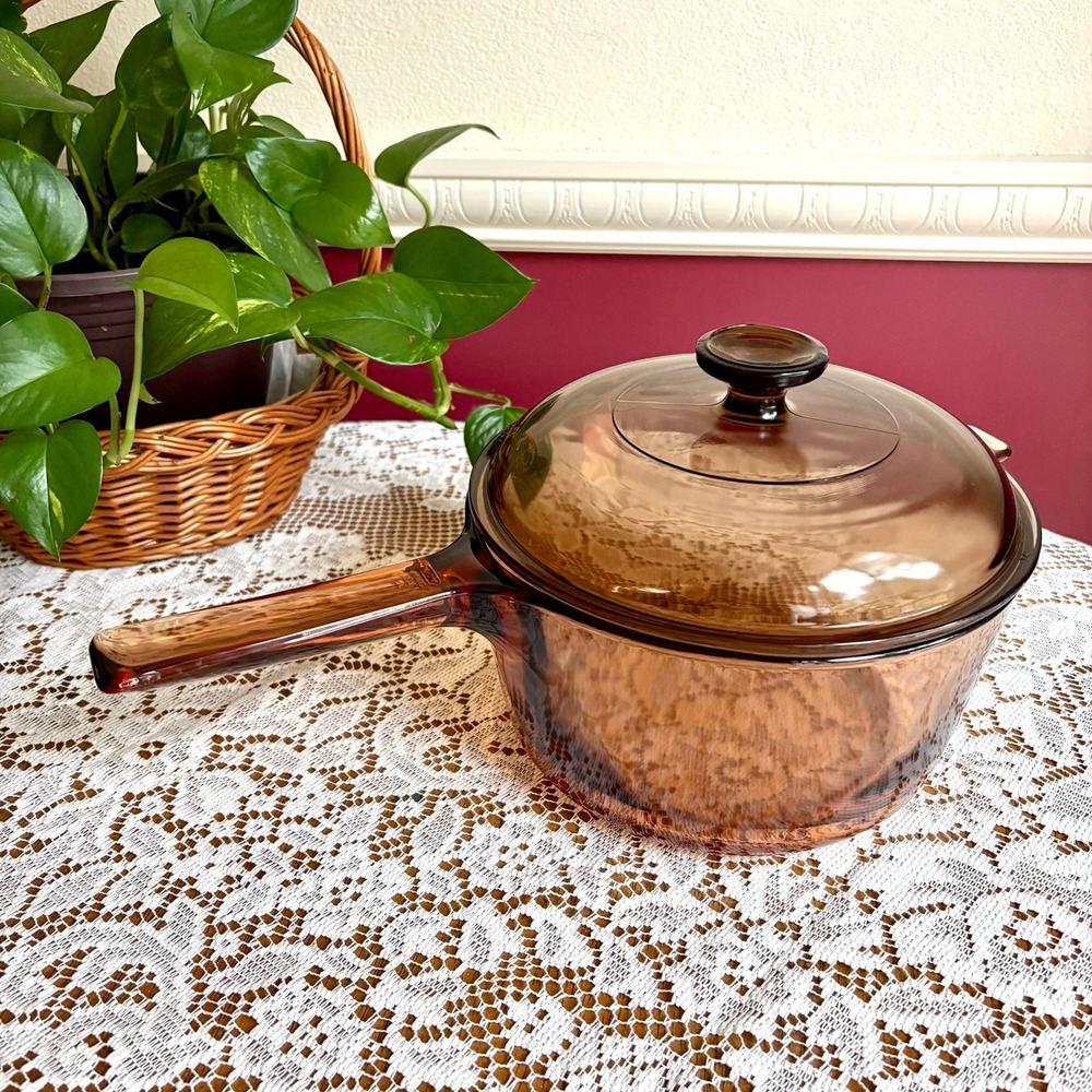 Visions Pyrex Amber Glass Saucepan & Lid 2.5L V-2.5-B Made in USA Vintage Retro